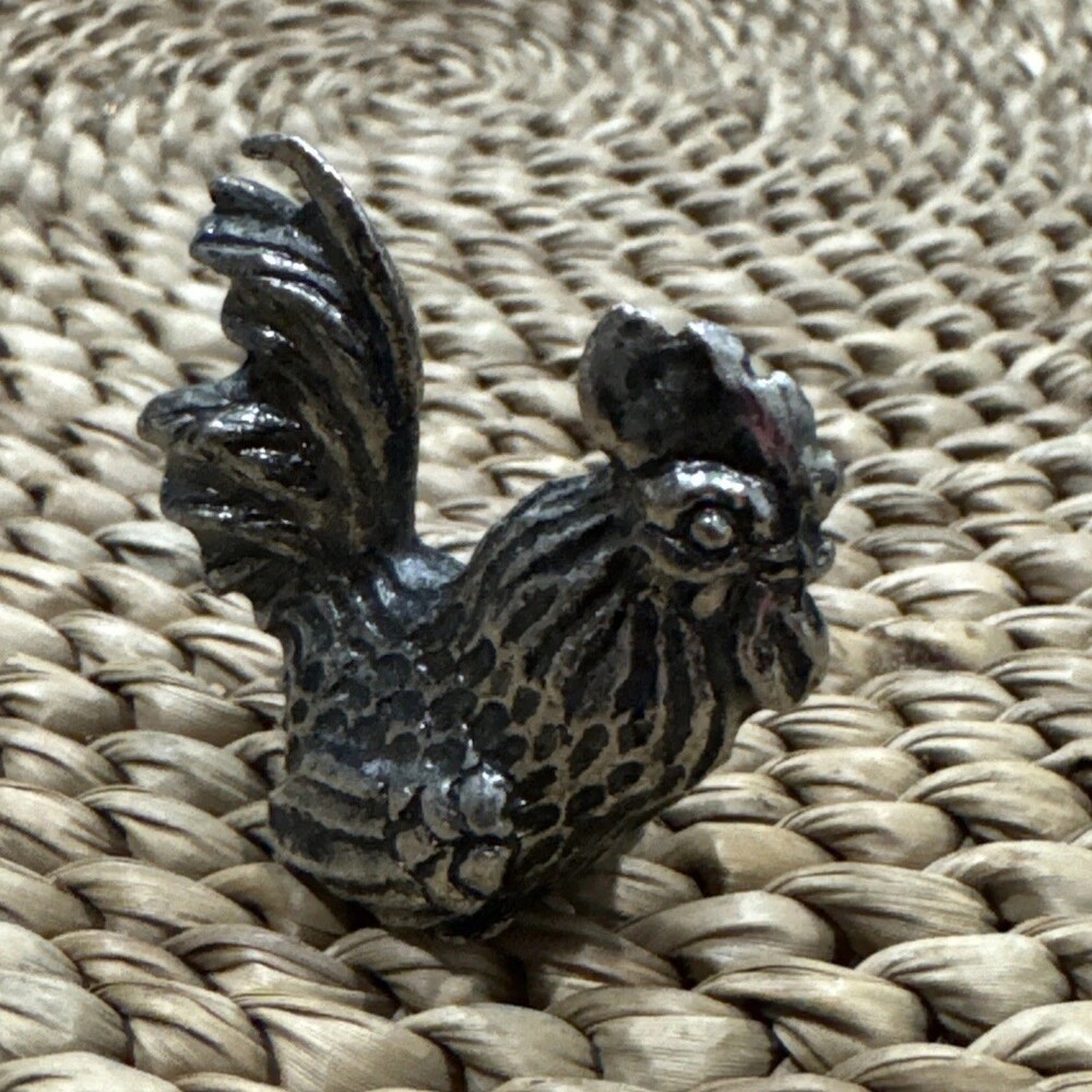 Miniatures Pewter Lucky Rooster, 1.5 X 1.25” Collectible Farm Animal Chicken